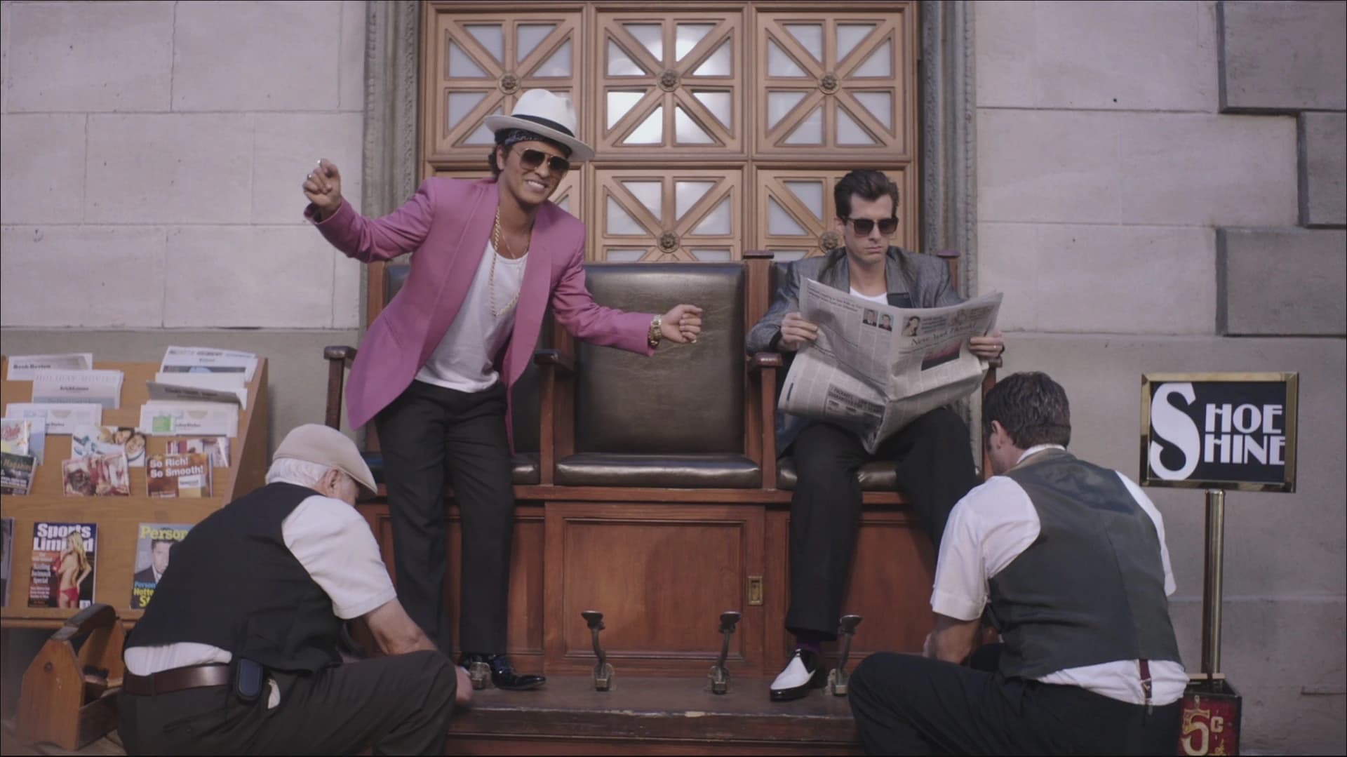 Bruno Mars and Mark Ronson in the Uptown Funk video.